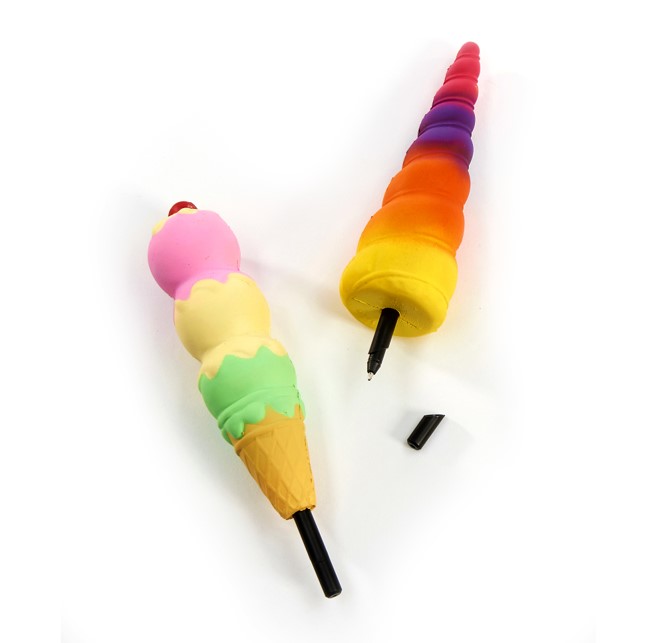 Bolígrafos Squishy Stress Cuerno de Unicornio y Helado