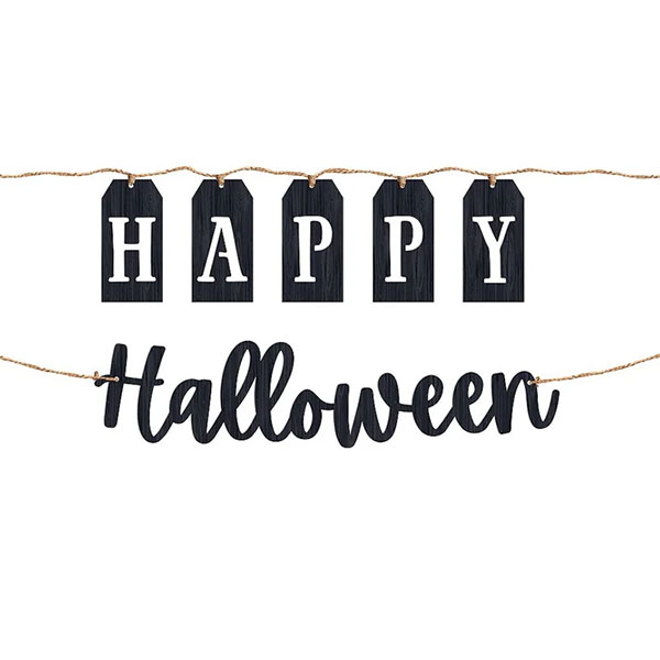 Banner Doble de Madera MDF Happy Halloween