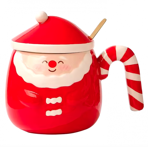 TAZA DE CERAMICA SANTA ROJO ASA DE BASTON