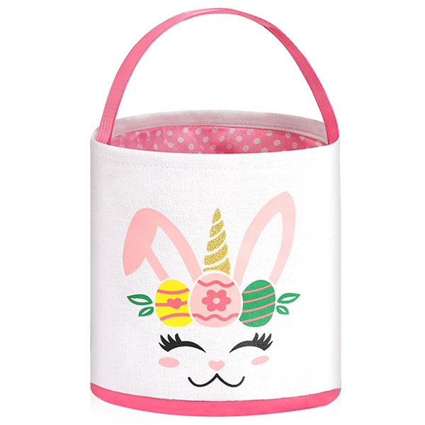 Canasta de Conejo Unicornio Blanco y Rosa